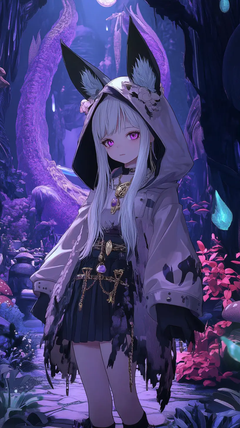 Garota de anime alegre dançando em um estúdio escuro