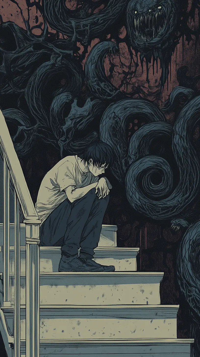 Somber detailed drawing of conflicting words and actions