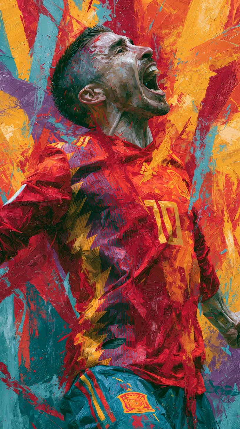 Colorful celebration of Spain winning the world soccer championship