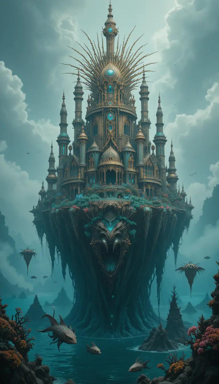 Siren queen ruling an enchanted island shrouded in mist