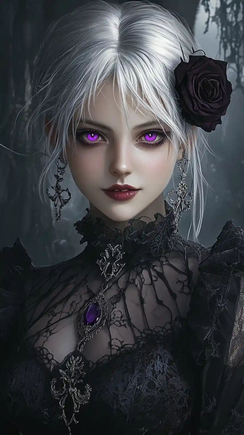 Vampire anime girl in gothic victorian lace gown