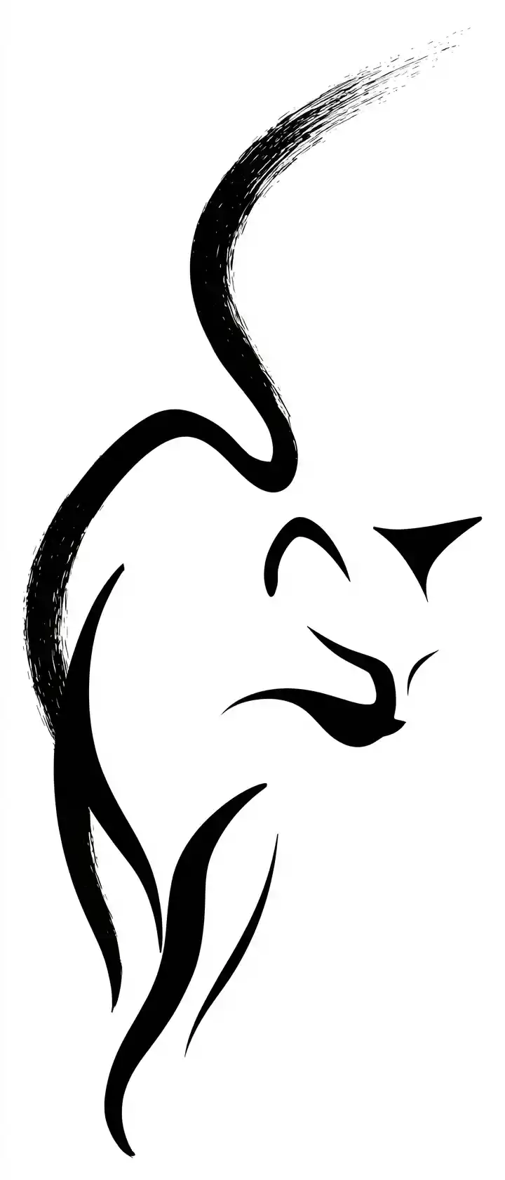 Minimalist black line drawing of a walking cat