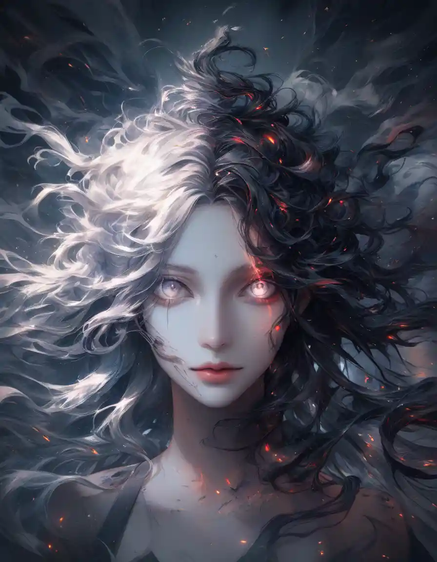 Ethereal side profile woman dissolving into swirling smoke