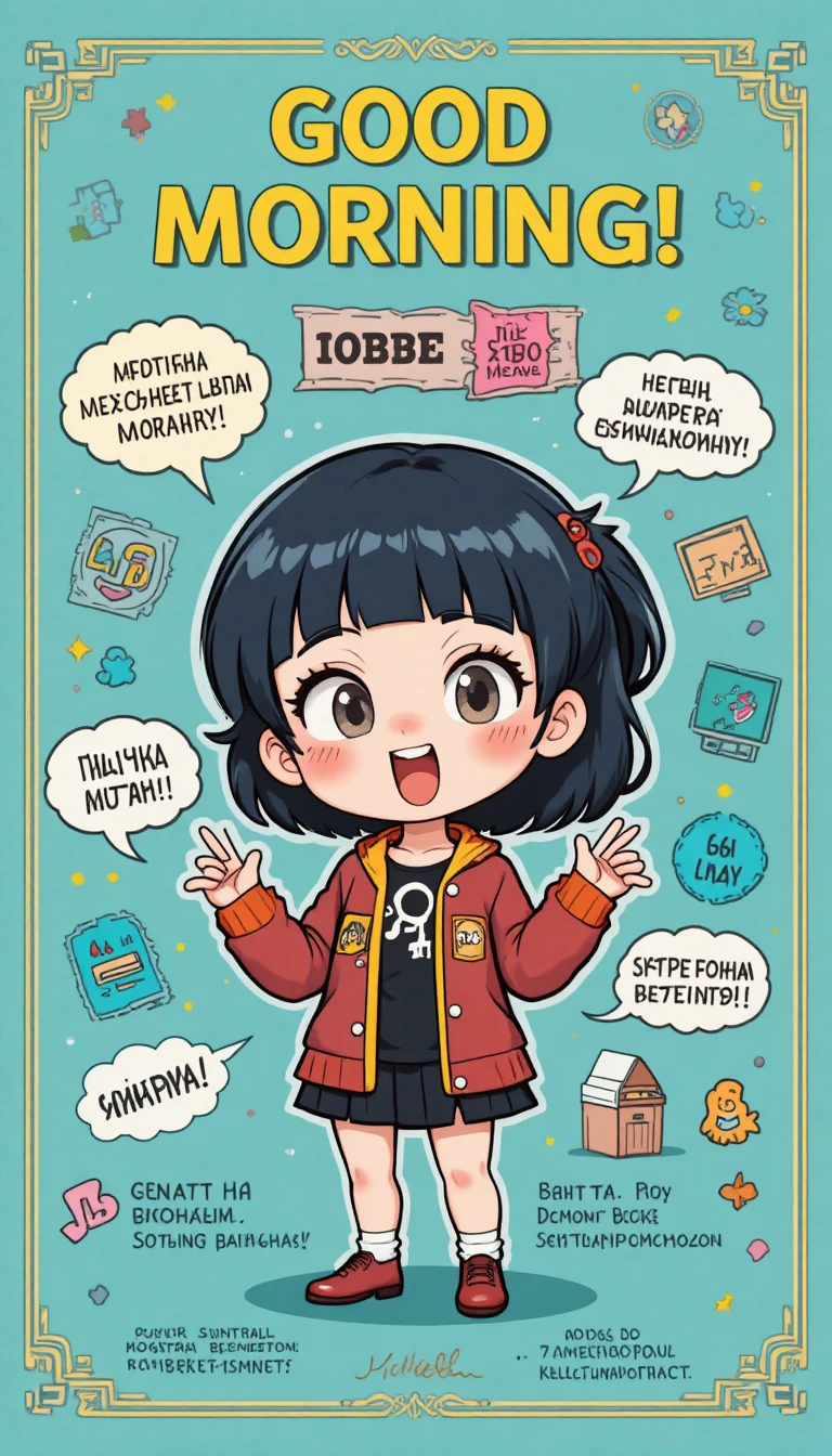 Funny good morning certificate with cute cartoon girl