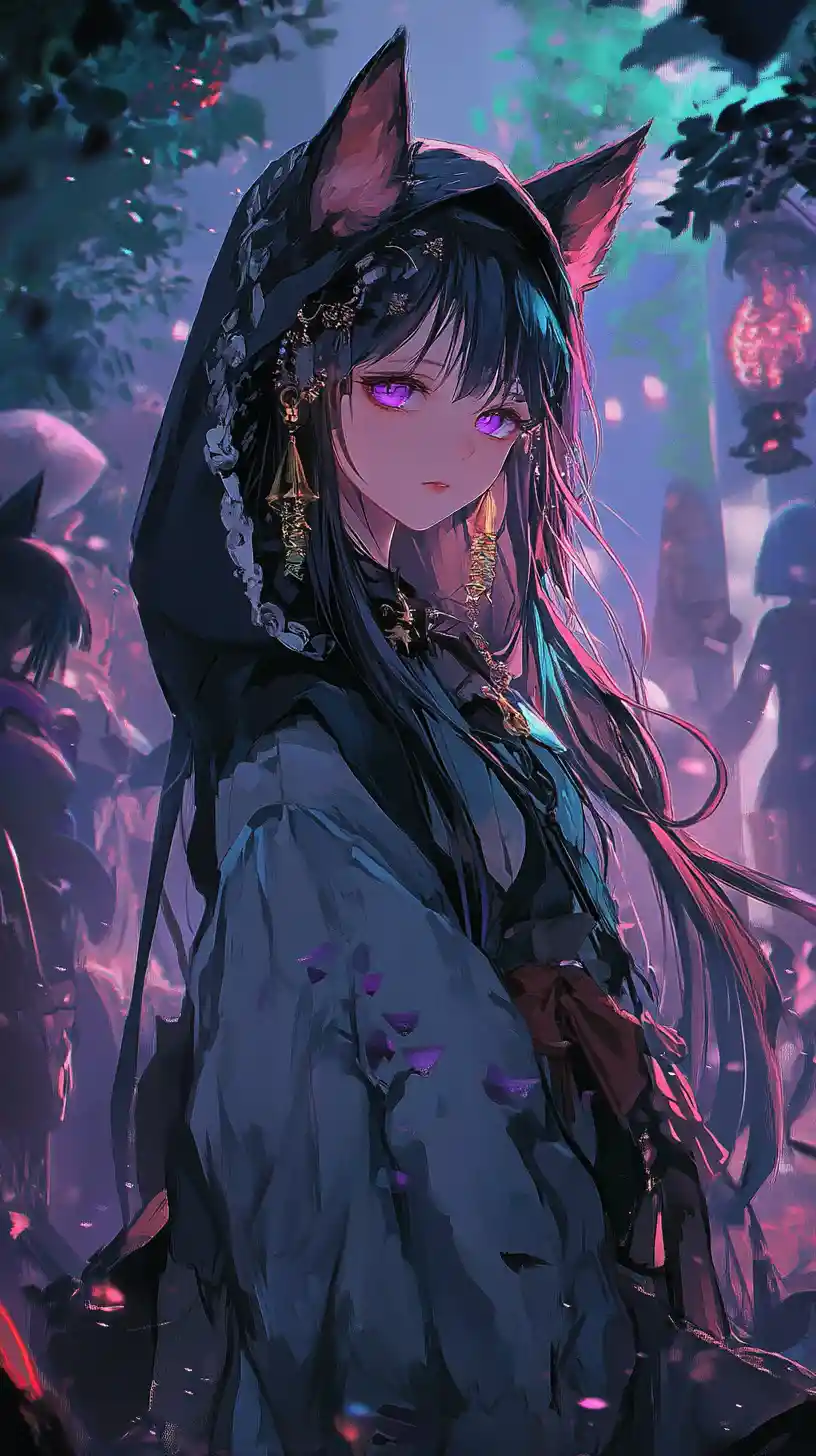 Anime girl dancing in a surreal purple fantasy landscape