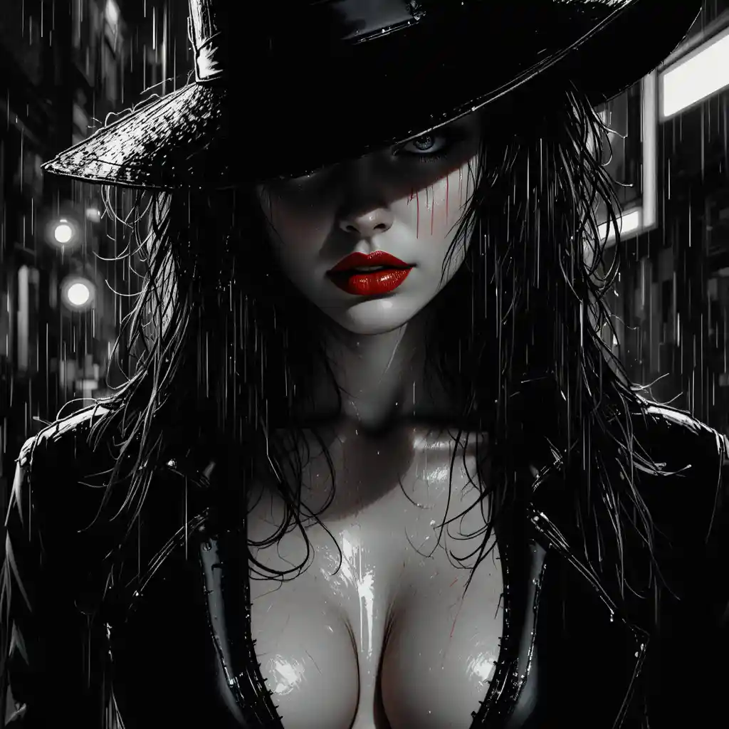 Noir femme fatale close up in stark black and white