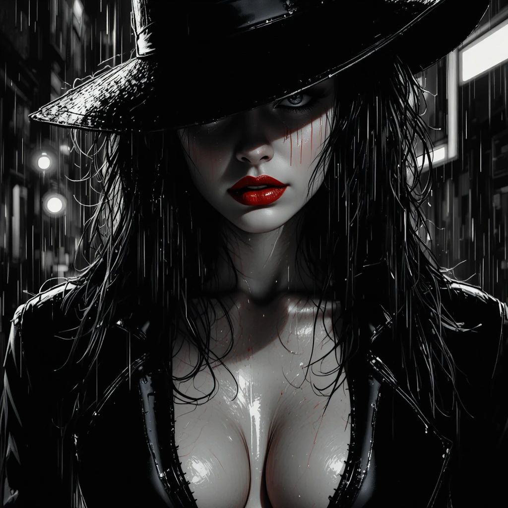 Noir femme fatale close up in stark black and white