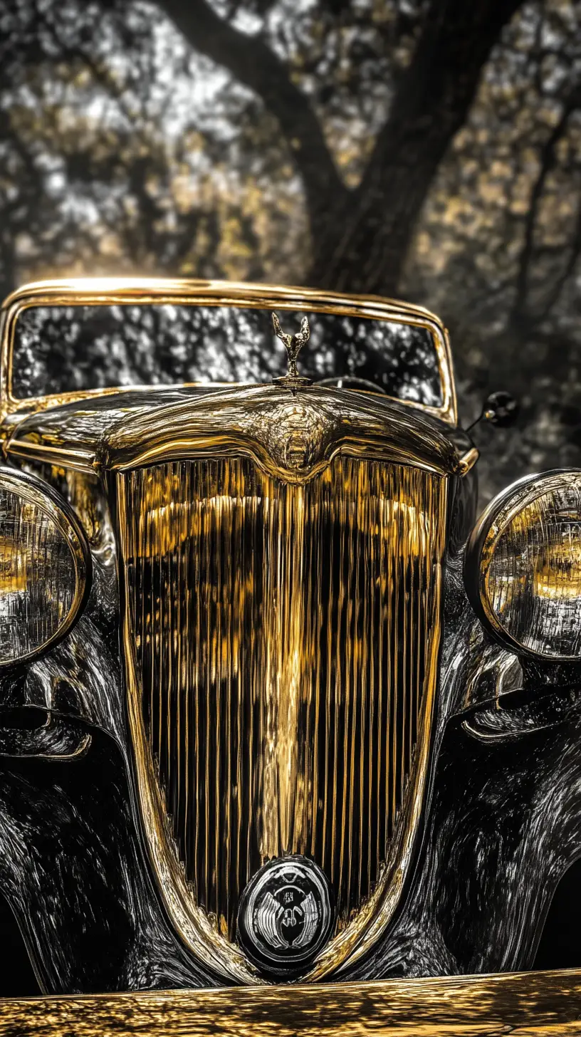 Quick meeting inside a vintage gold classic car