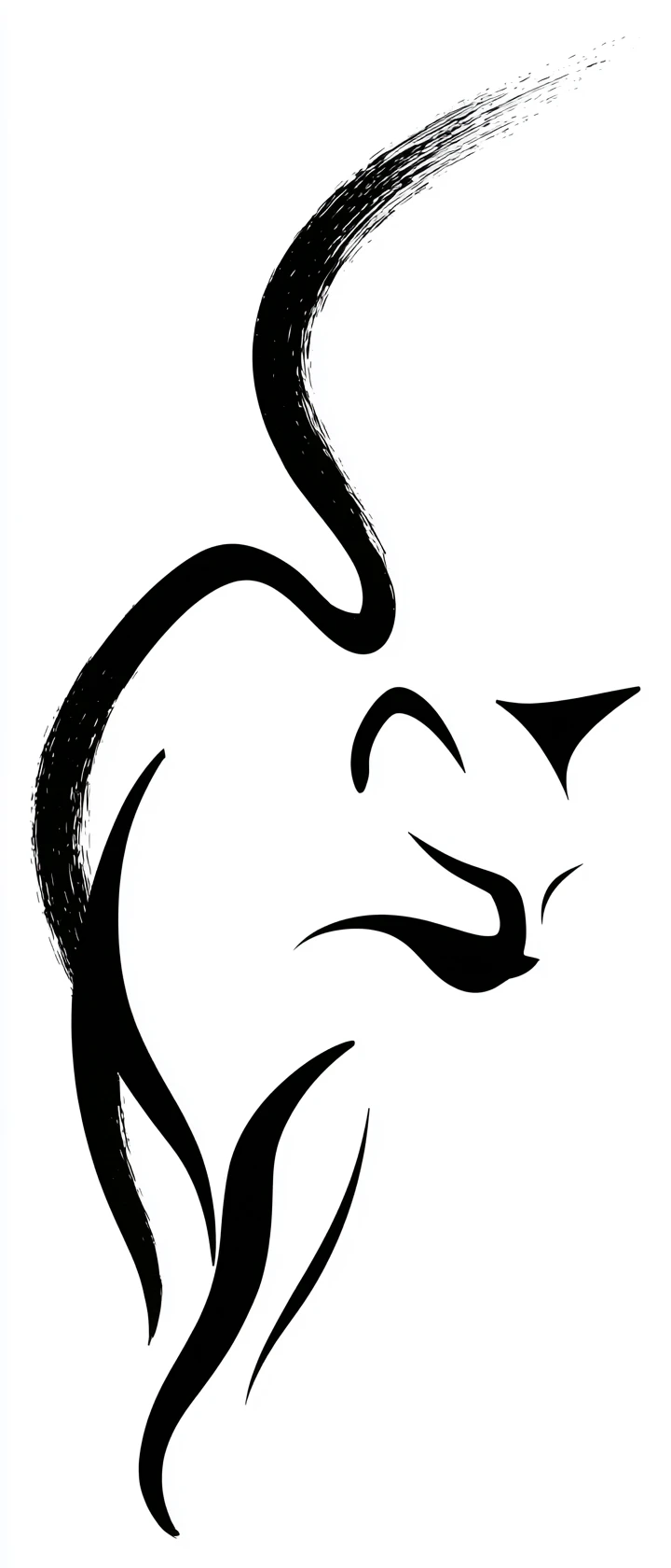 Minimalist black line drawing of a walking cat