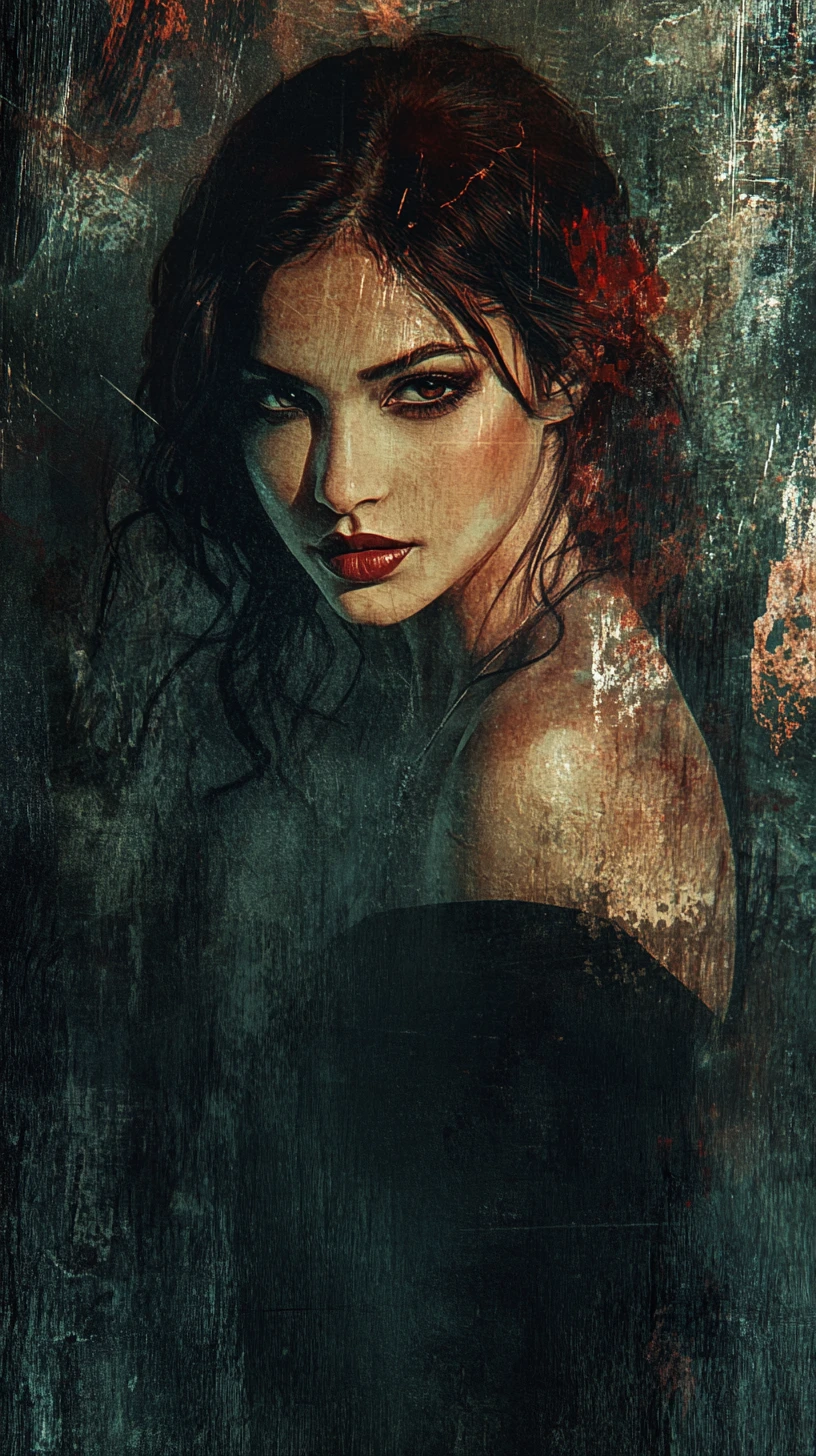 Alluring fantasy woman in grunge style against dark background