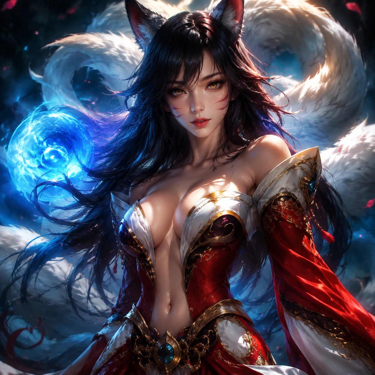 Powerful fantasy heroine facing forward in dramatic light