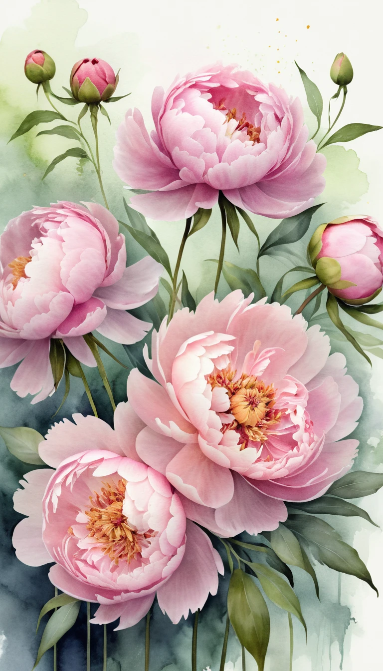 Soft pink peonies in serene garden close up