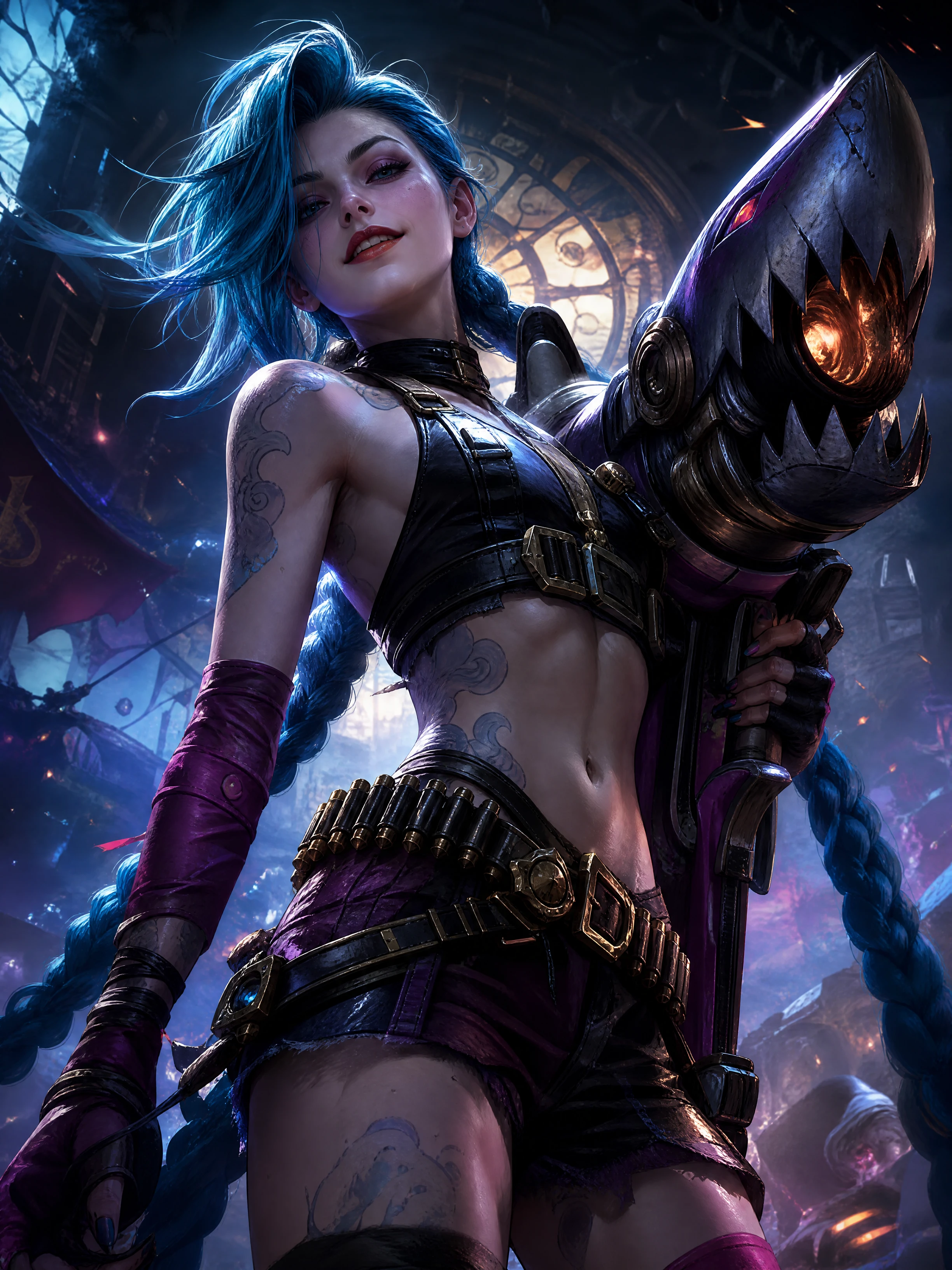Epic fantasy woman holding a glowing mechanical gadget