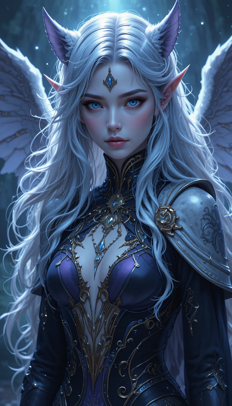 Anime werewolf sorceress with silver hair and temporal marks