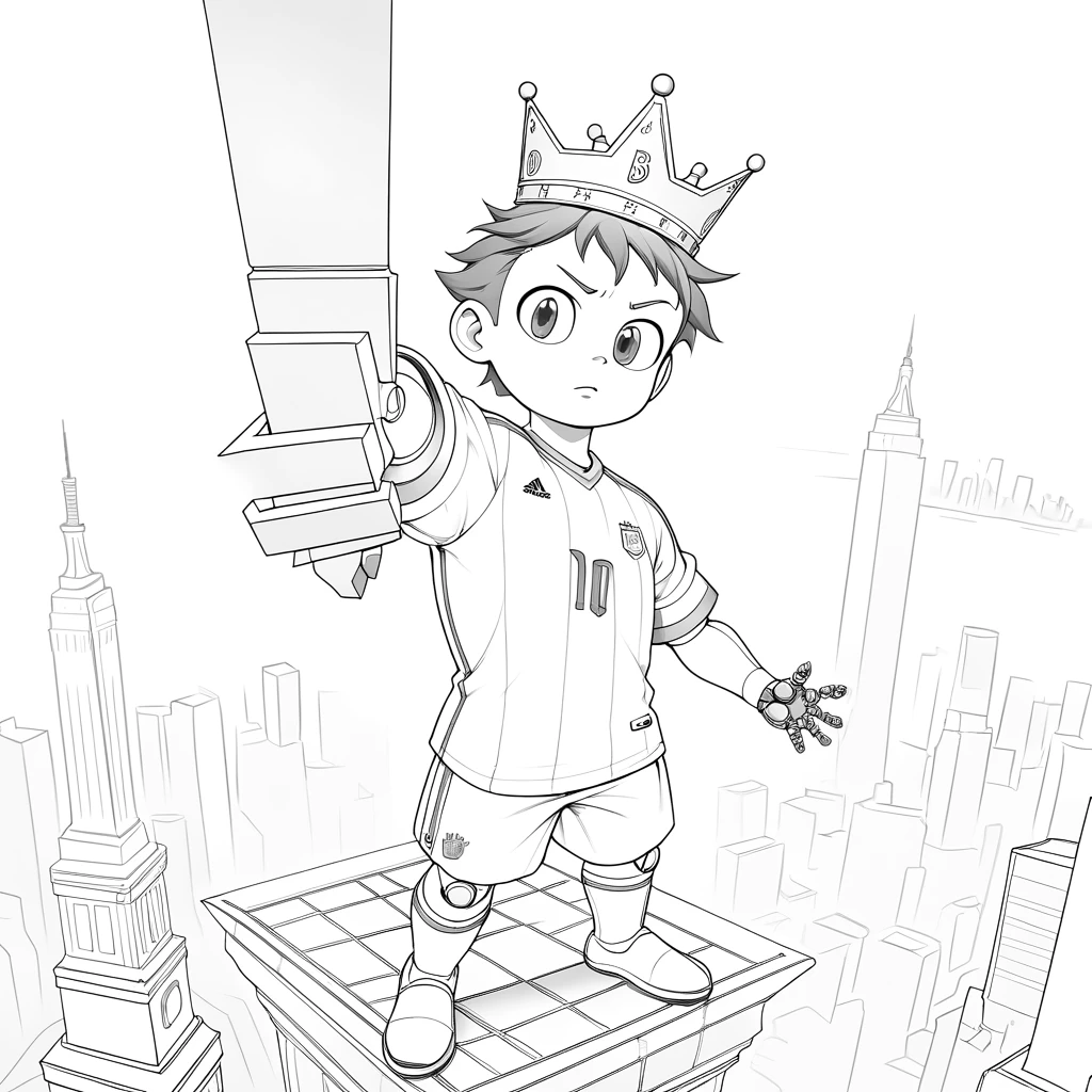 Robot in soccer jersey atop the Statue of Liberty