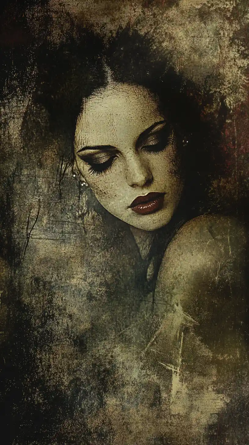 Fantasy woman in grunge style against dark textured background