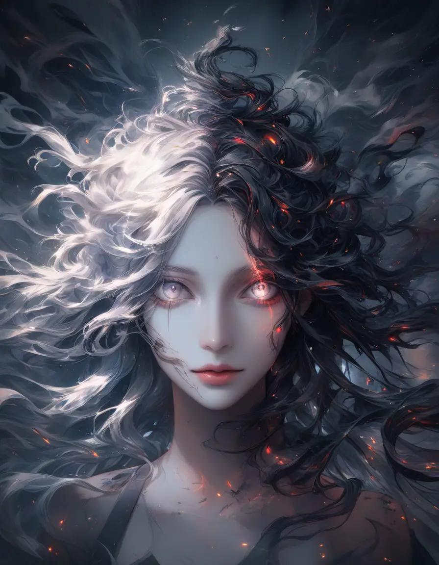 Ethereal side profile woman dissolving into swirling smoke