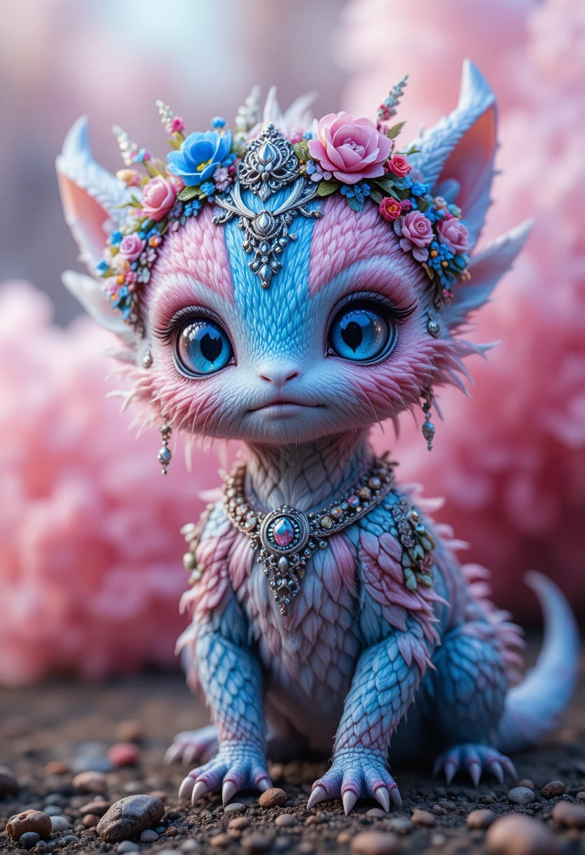 Ätherische pink-blaue Fantasiekreatur in Nahaufnahme