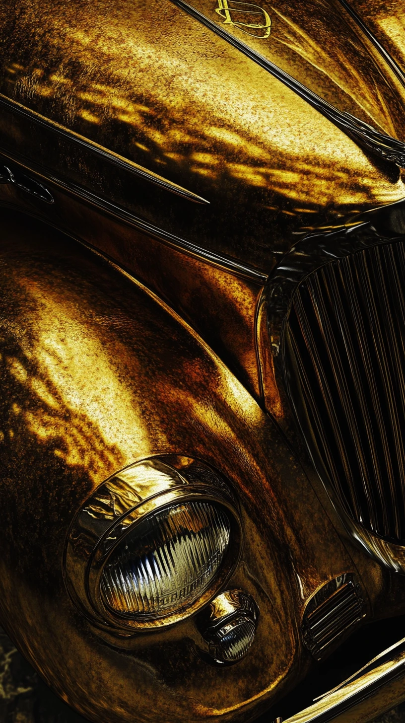 Quick meeting inside a vintage gold luxury car