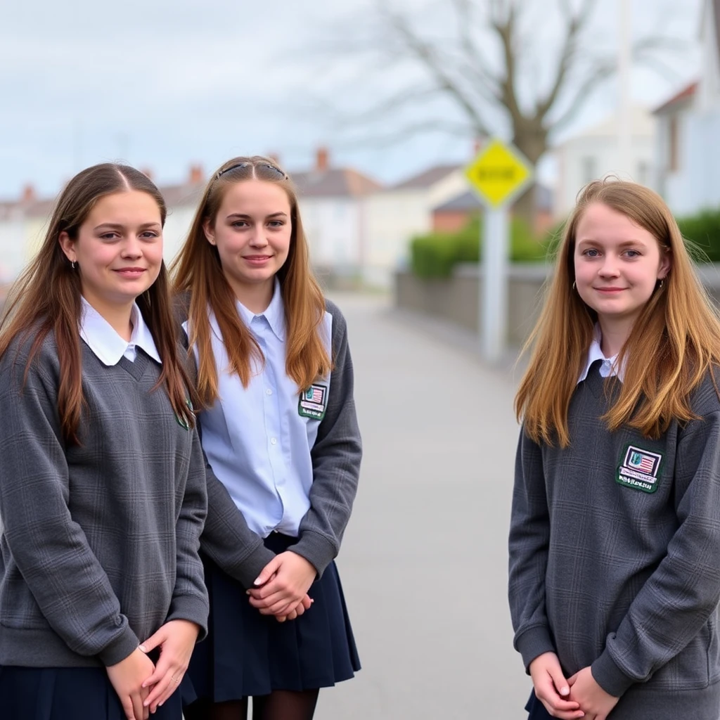 Group of schoolgirls detained on a busy city street