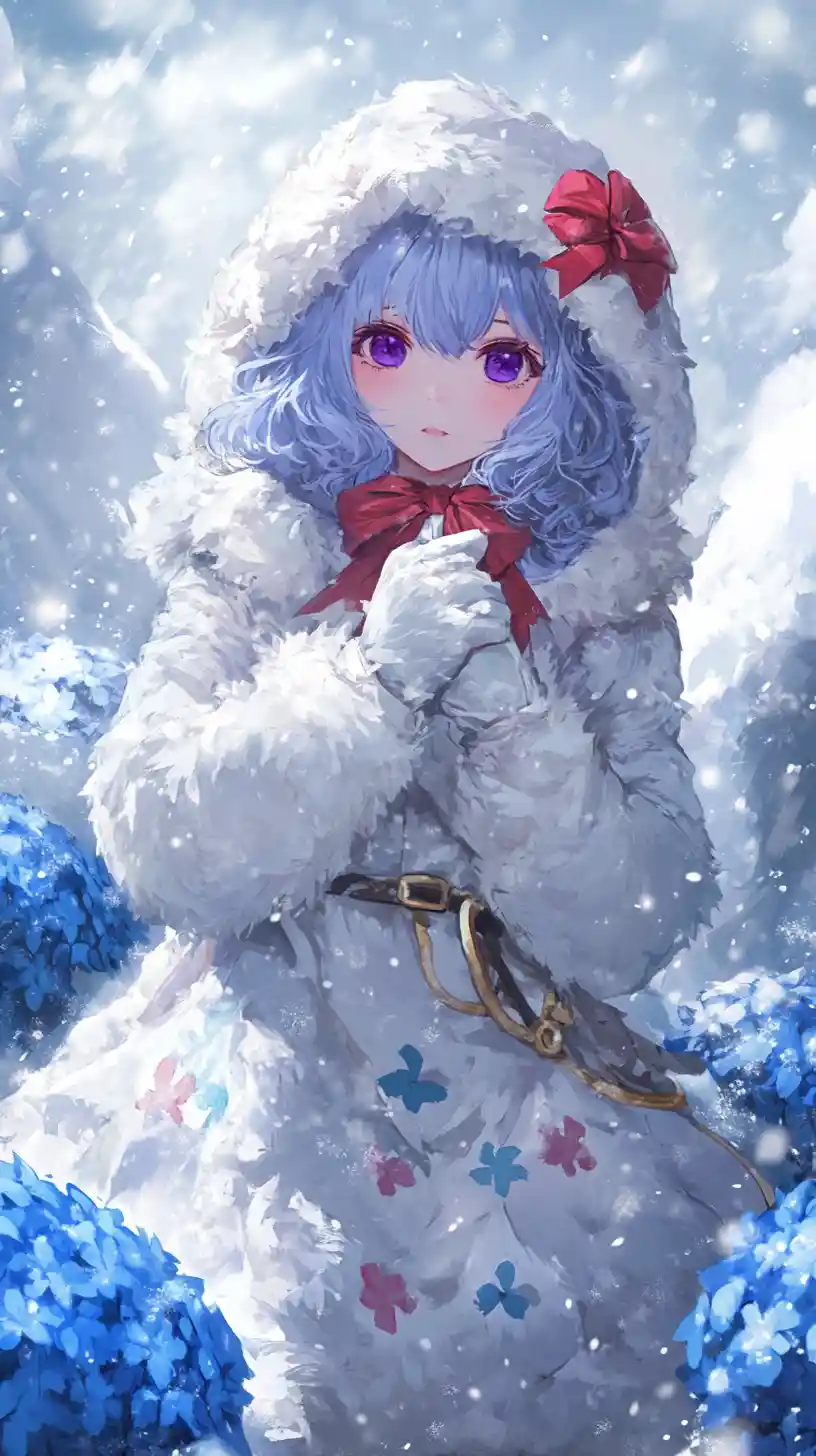 Anime girl in ornate winter dress with long braid