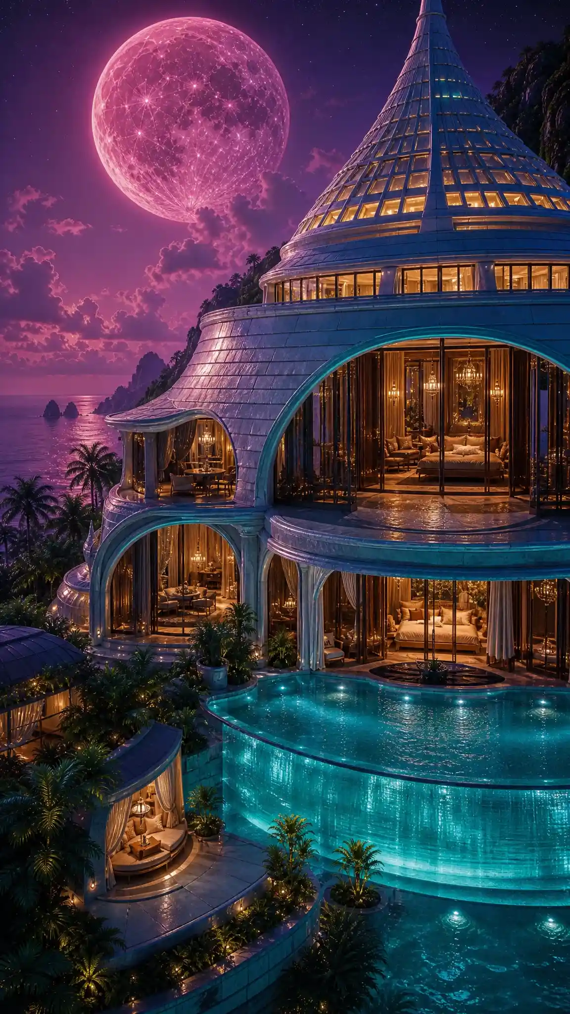 Close up of a domed presidential suite with infinity pool