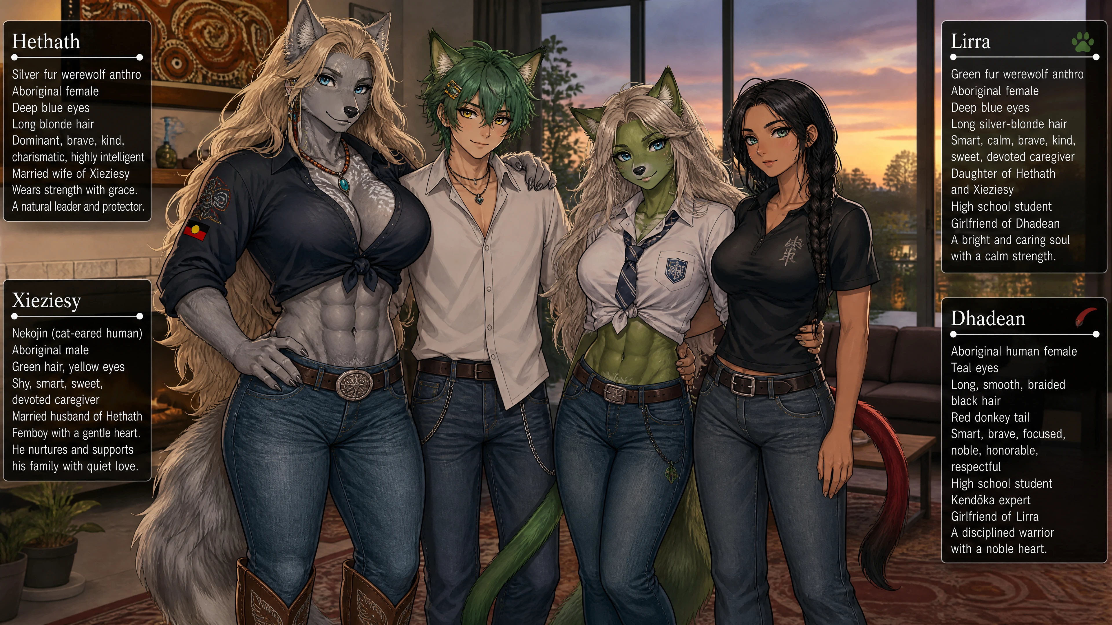 Strong silver fur werewolf woman in casual modern clothing