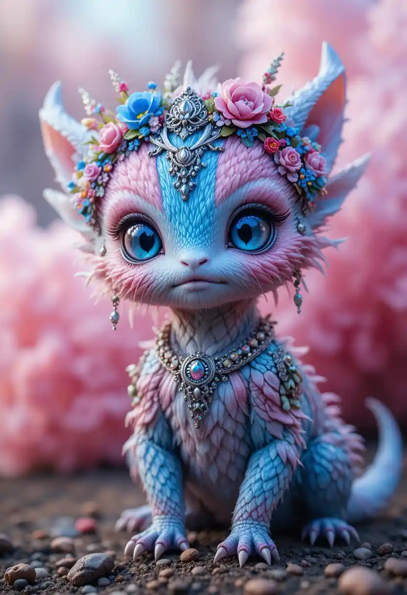 Ethereal pink and blue fantasy creature in close up
