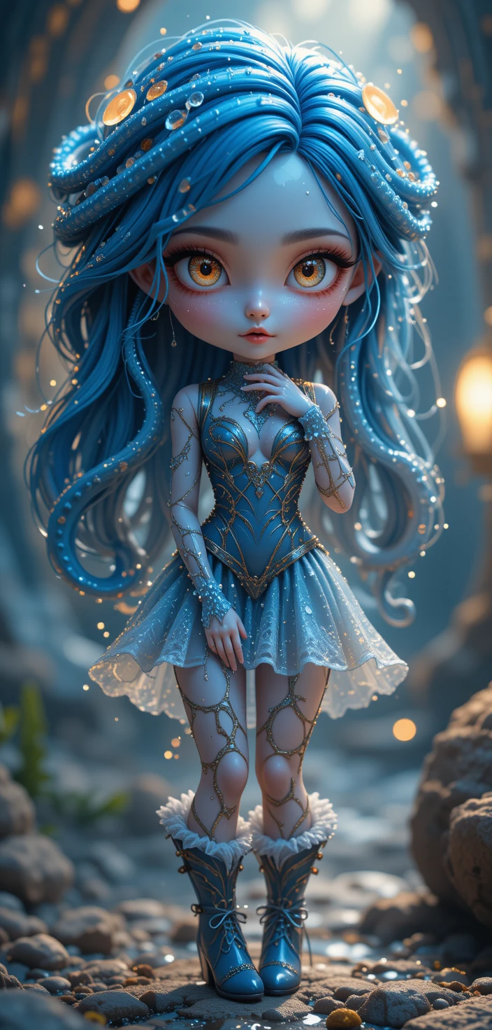 Aquatic alien girl in elegant tentacle formed outfit