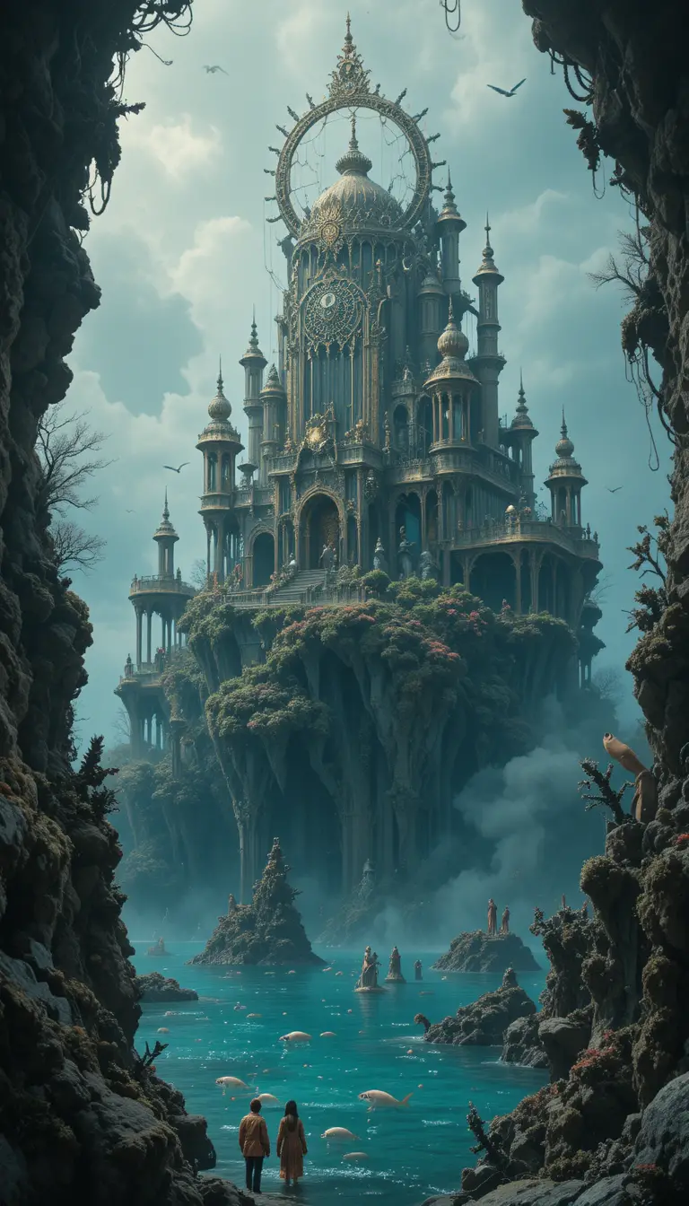 Siren queen reigning over an enchanted misty island