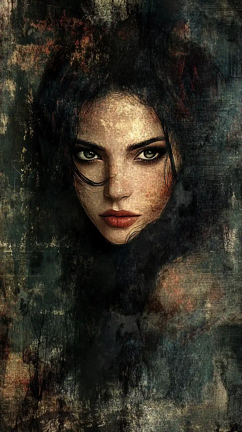 Alluring fantasy woman against dark grunge textured background