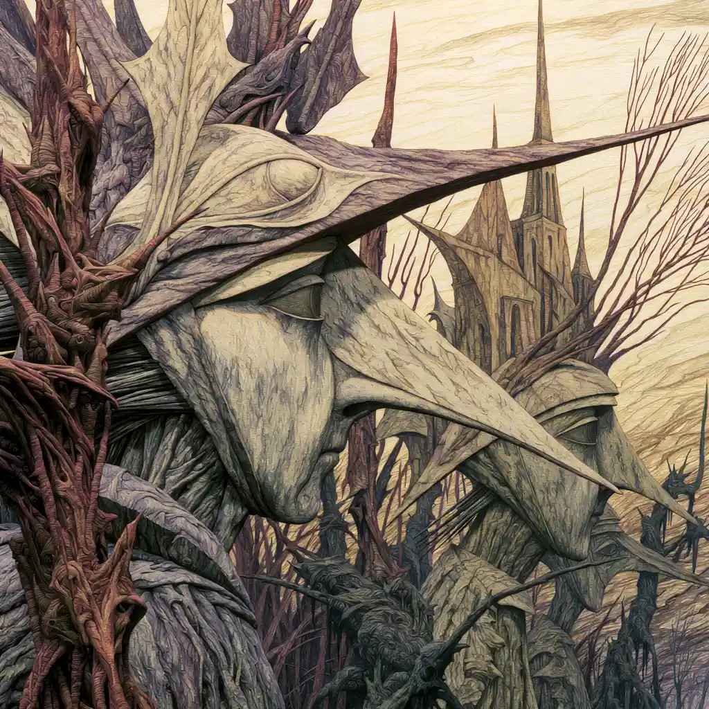 Surreal giant women emerging from a primordial swamp