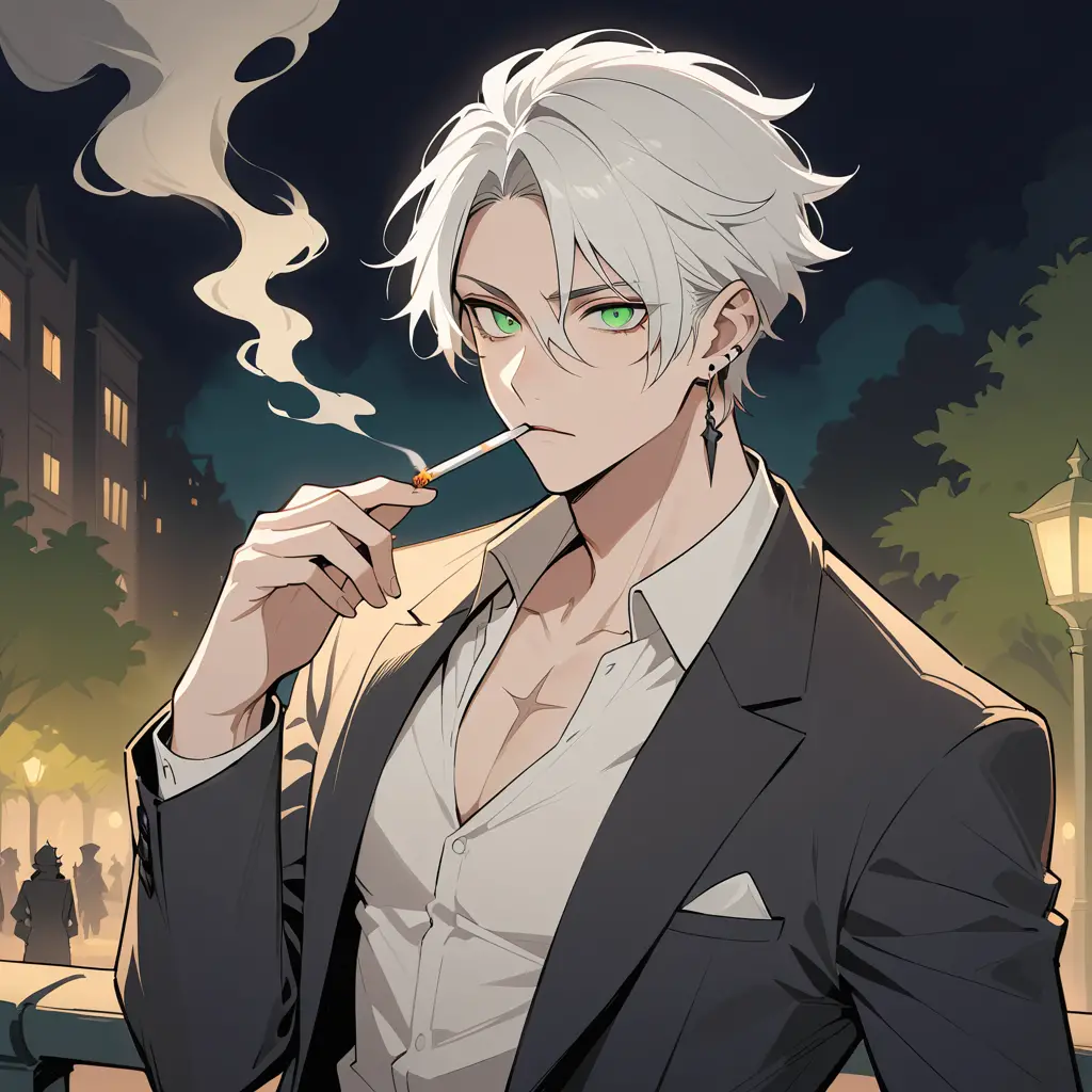 Man smoking in a dark park at night