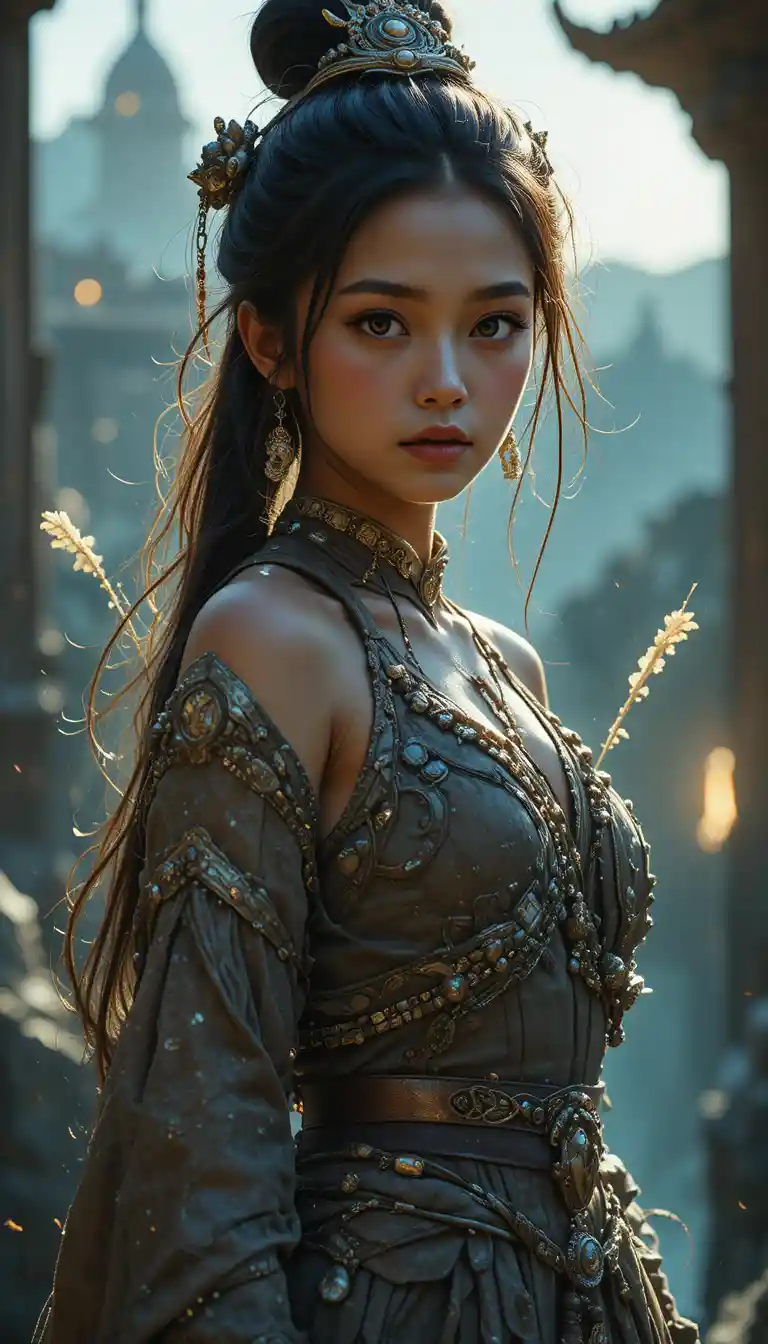 Cinematic portrait of a photorealistic woman in morning sunlight