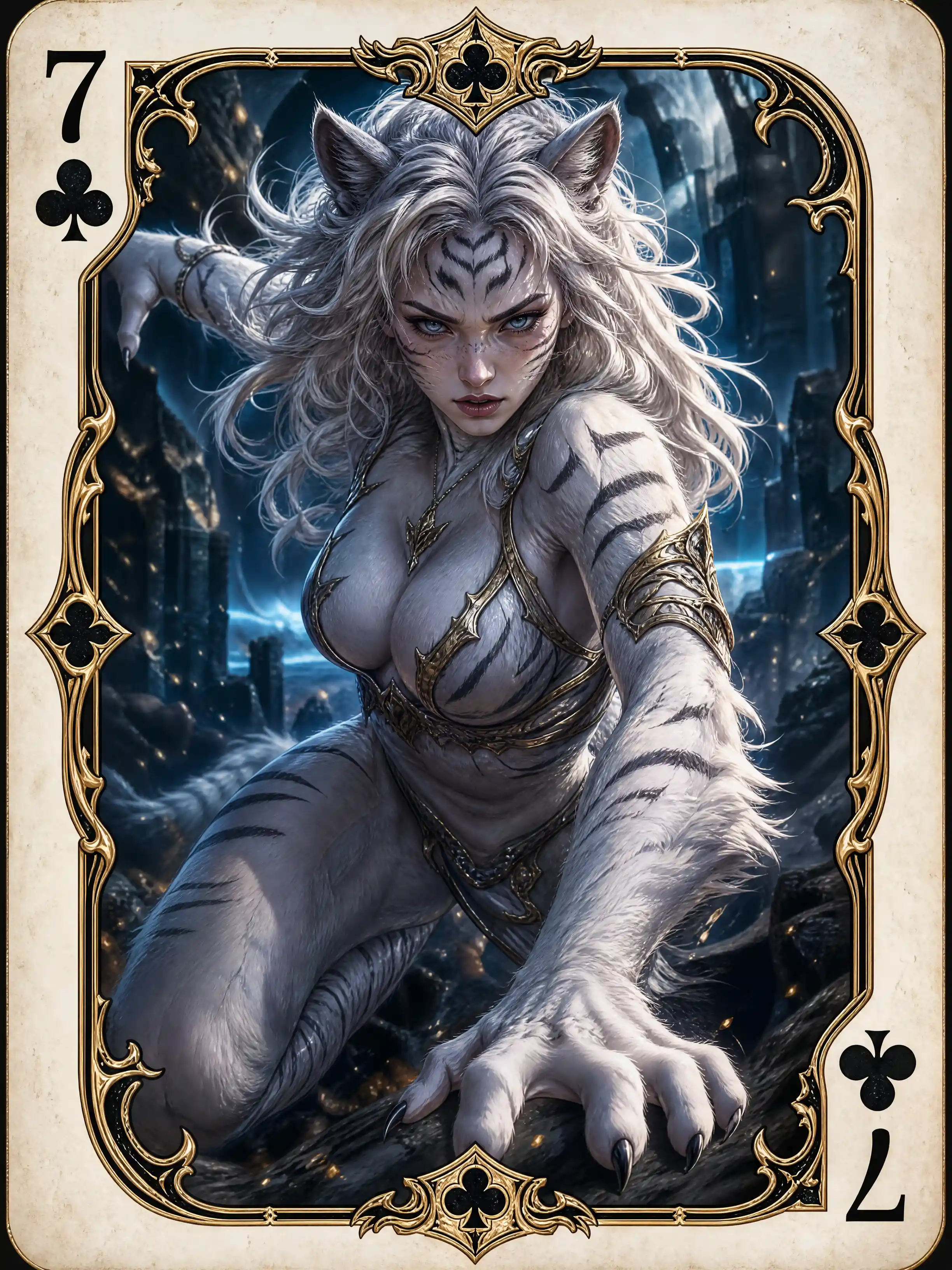 White weretiger heroine in a dynamic fantasy action pose