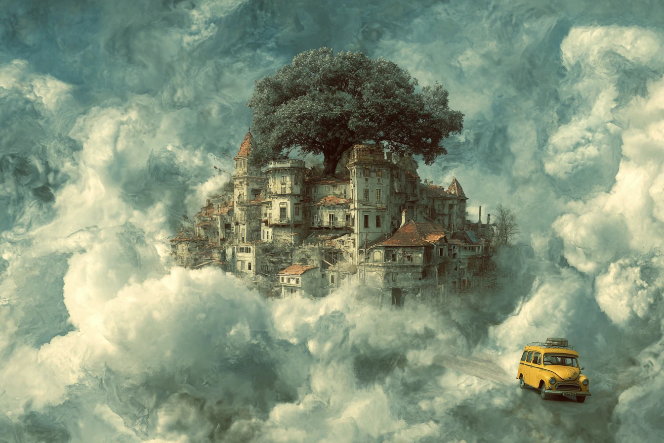 Surreal fantasy scene filled with strange dreamlike details