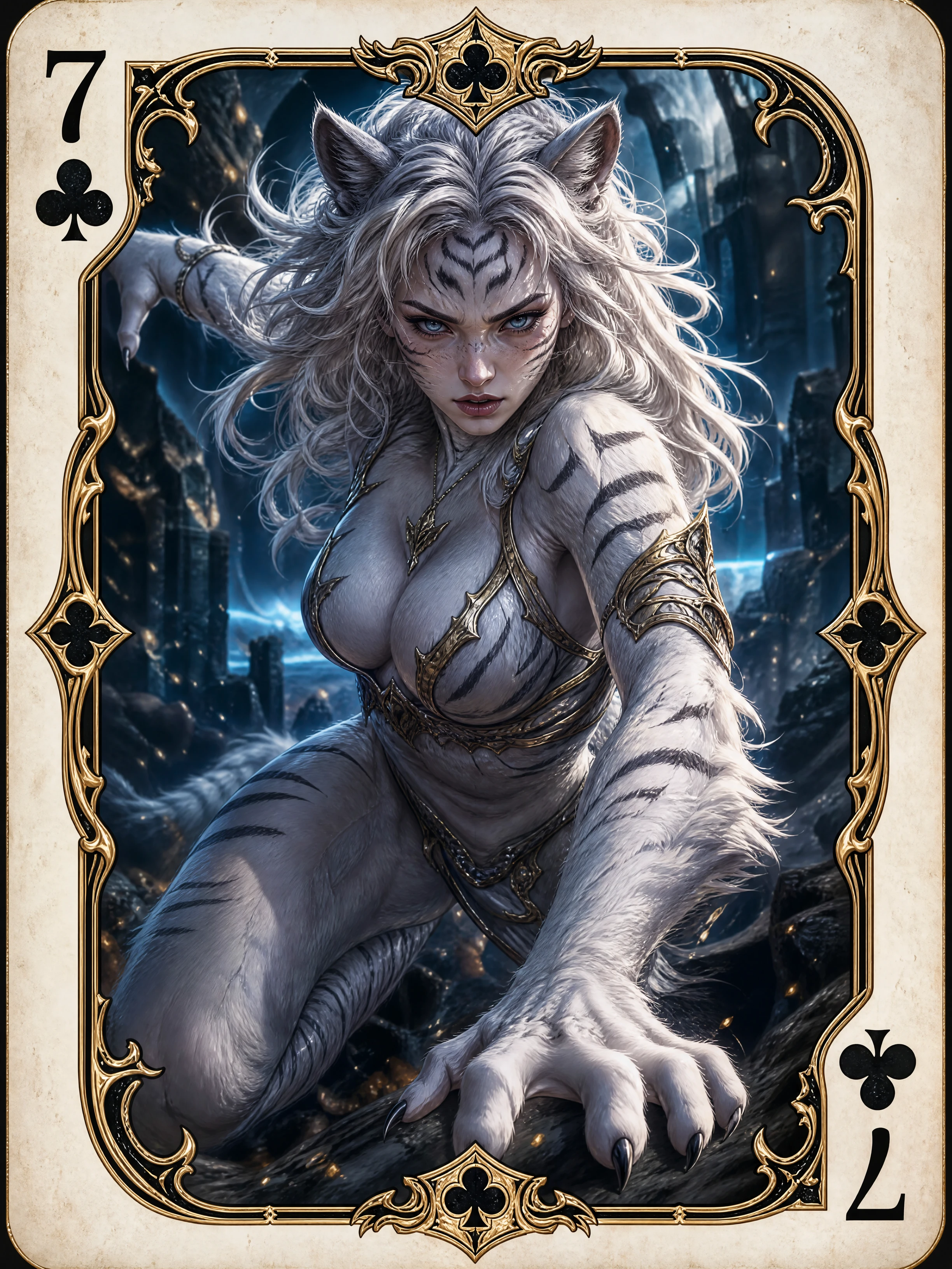 White weretiger heroine in a dynamic fantasy action pose