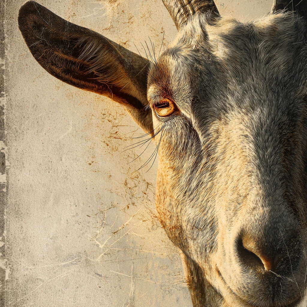 Vintage pin up style tin sign with a goat portrait