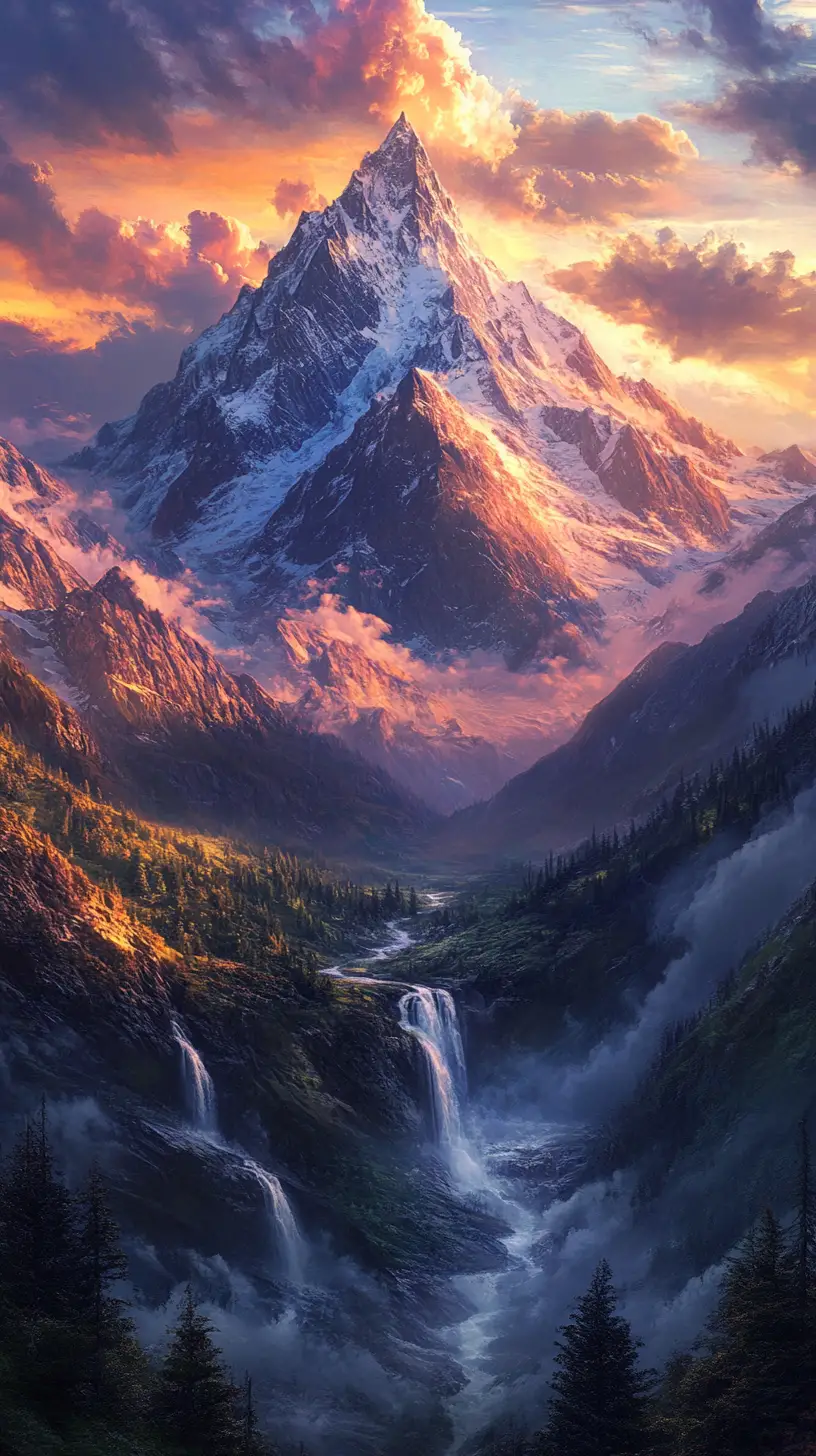 Mountain landscape at sunset forming a hidden human embrace