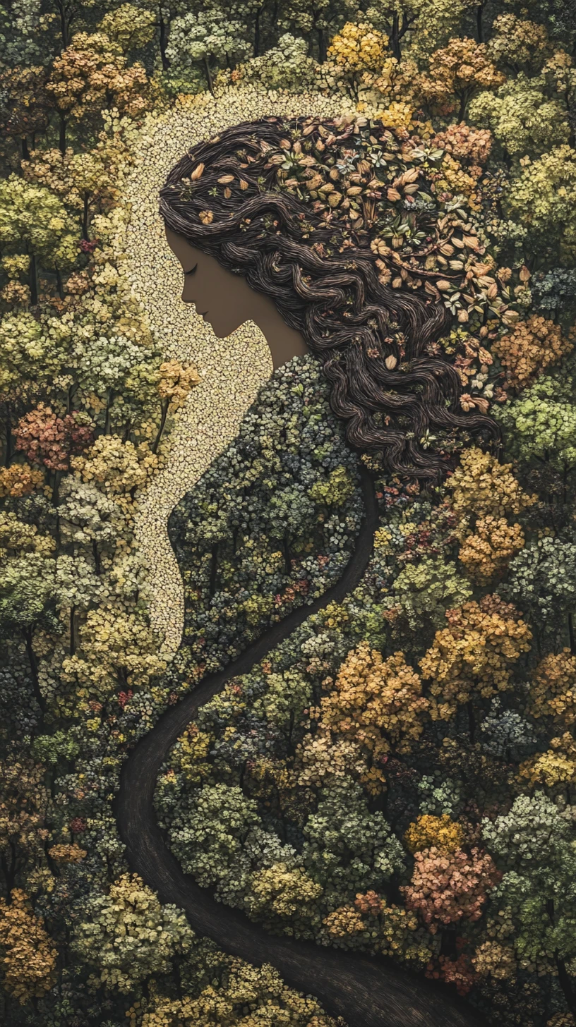 Aerial forest path forming a hidden female silhouette