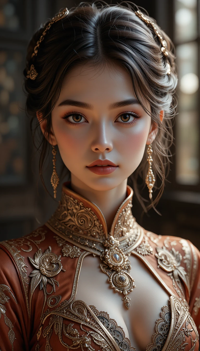 Elegant 3D portrait of a beautiful girl in ornate clothing