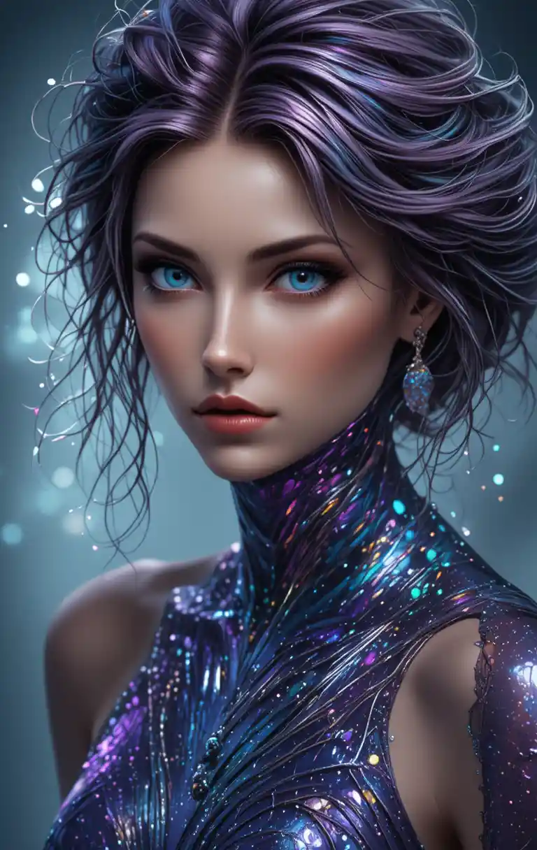 Glamorous woman in plum purple with shimmering metallic tones