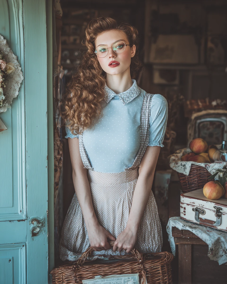 Anthropomorphic dalmatian baker in a dreamy vintage bakery