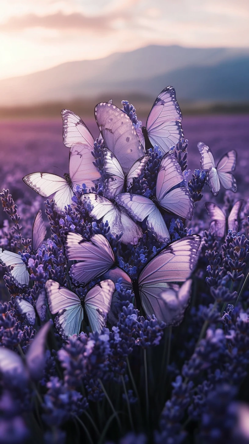 Borboletas Formam Mãos em Oração Sobre um Campo de Lavanda Pacífico