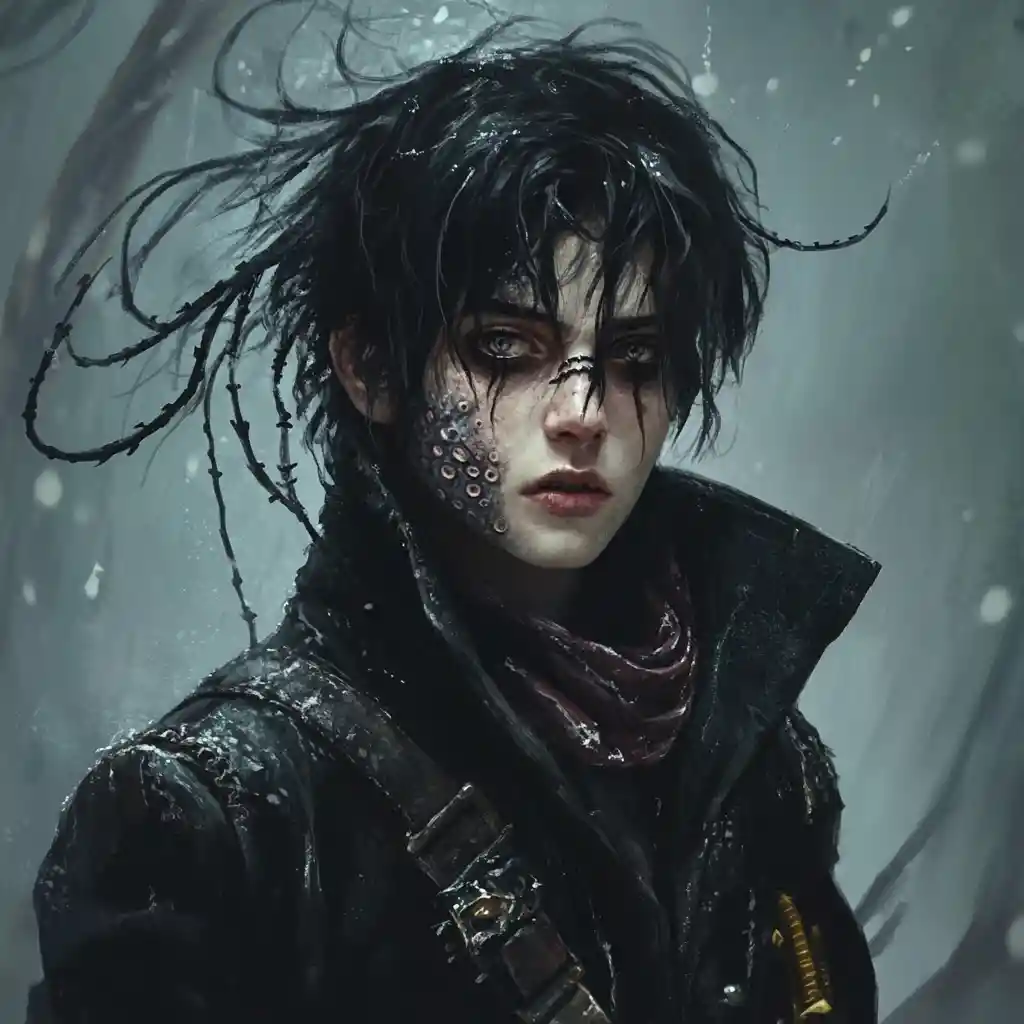 Scarred warlock with ocean tentacle magic in pirate coat