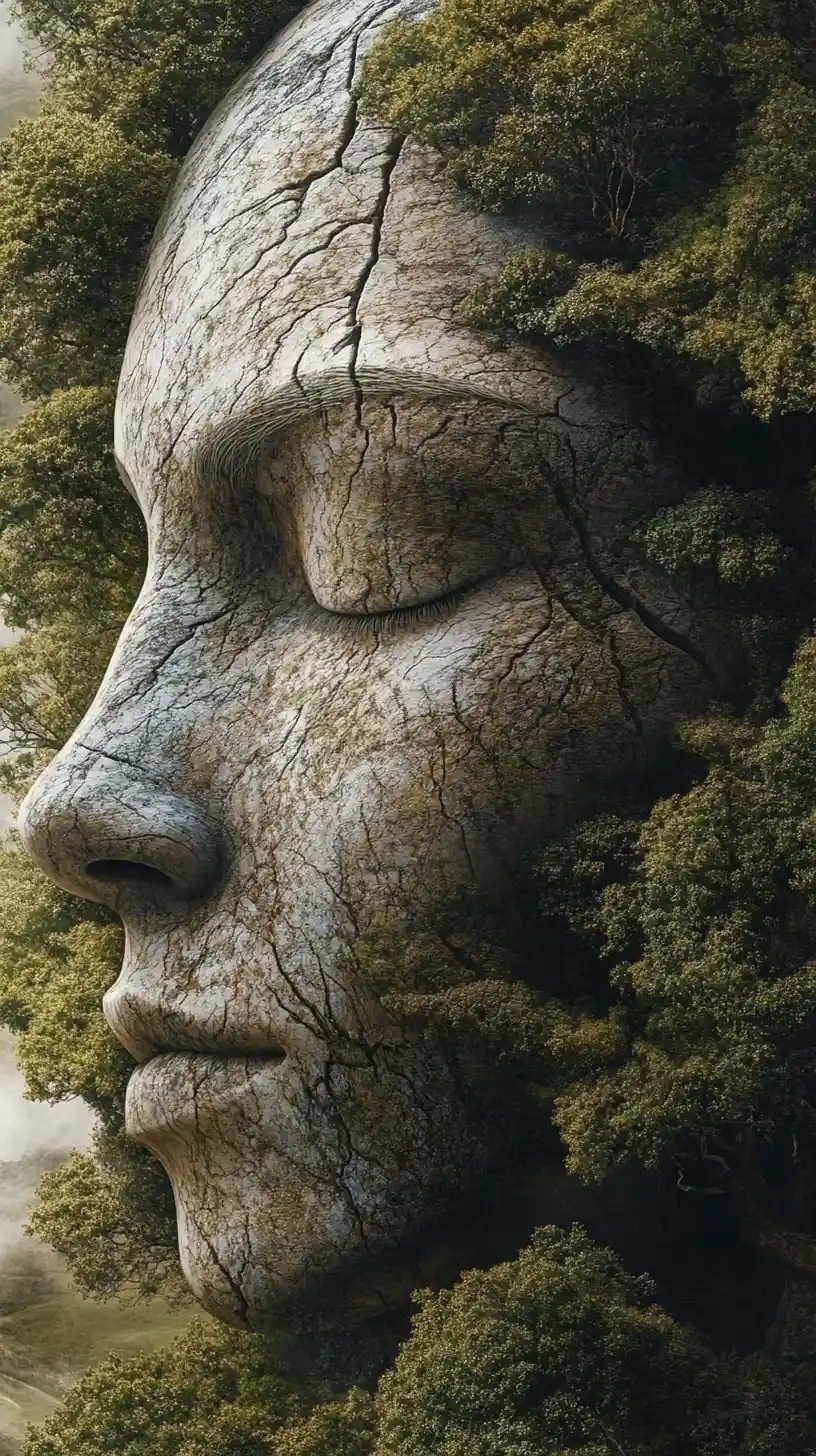Forest landscape forming the face of a sleeping giant