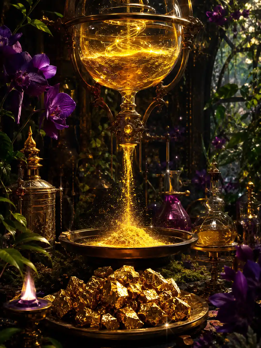 Alchemy Gold Emerging From Glowing Ether In Fantasy Lab