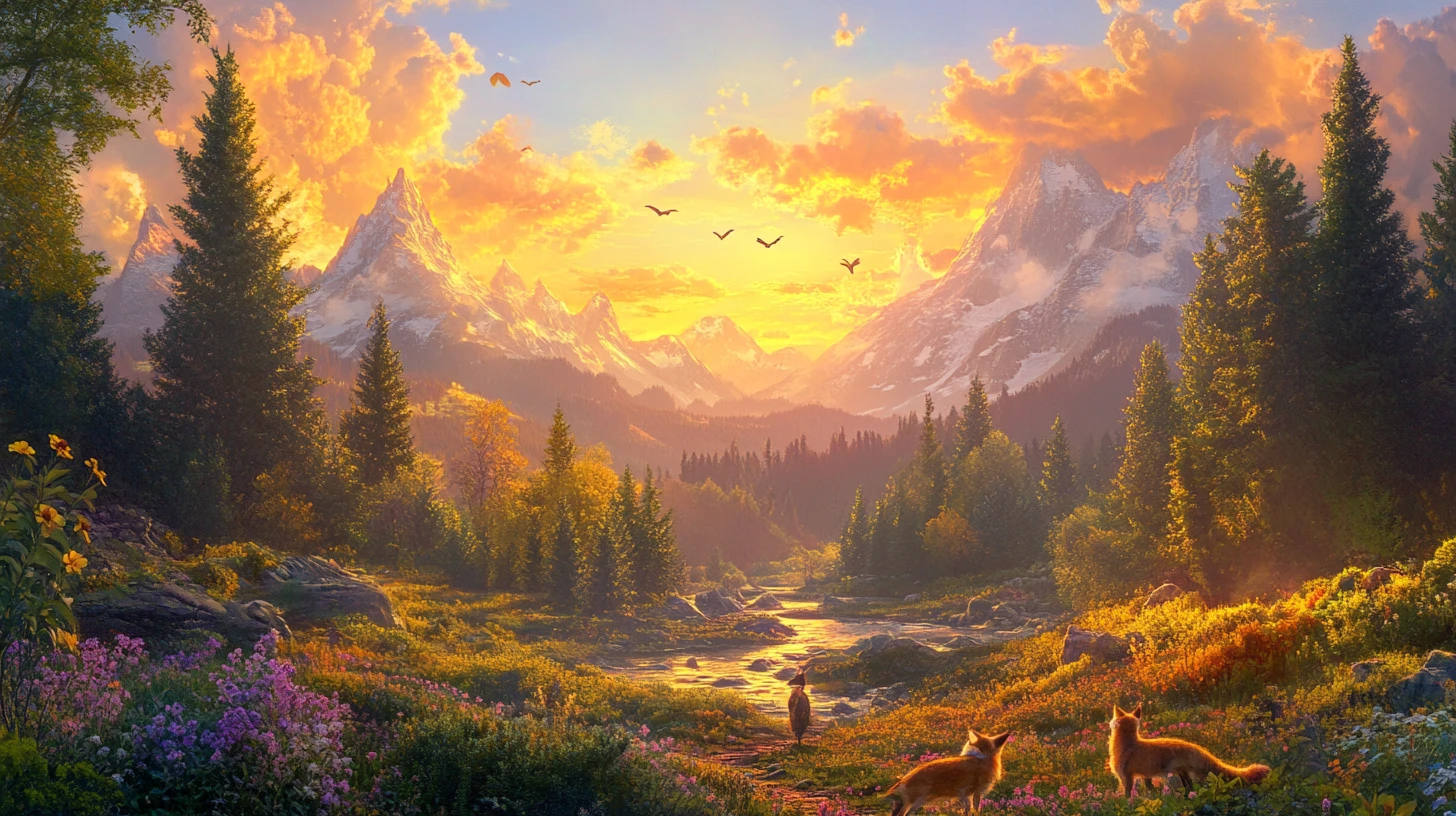 Mountain landscape forming a gentle embracing silhouette