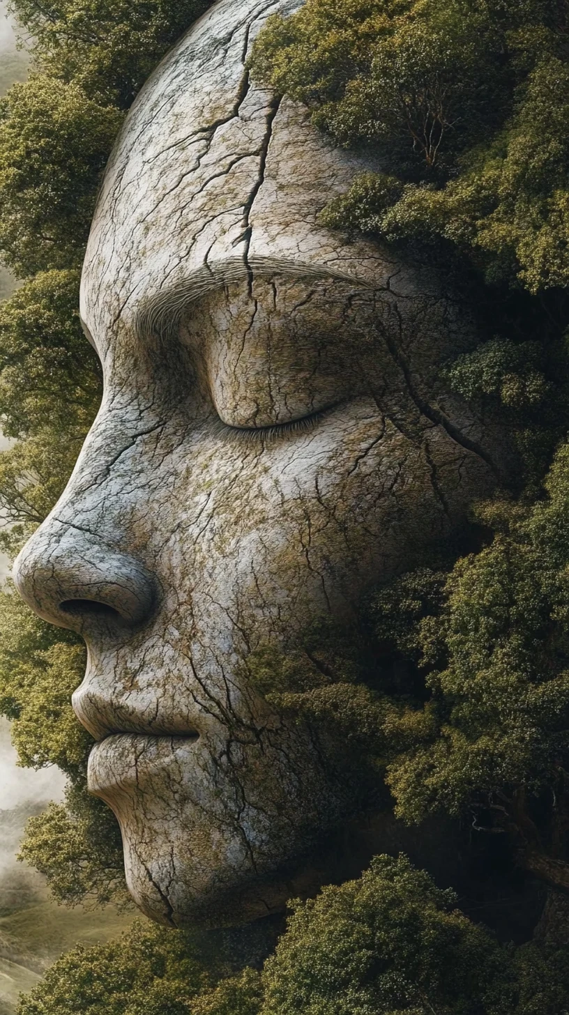 Forest landscape forming the face of a sleeping giant