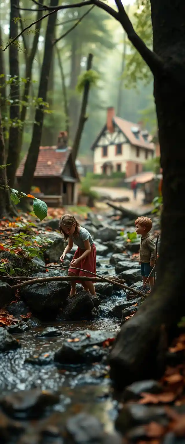 Young woman clearing branches in a quiet forest creek